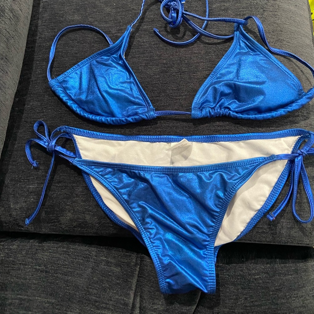 Wet Seal Shiny Royal Blue Triangle String Bikini